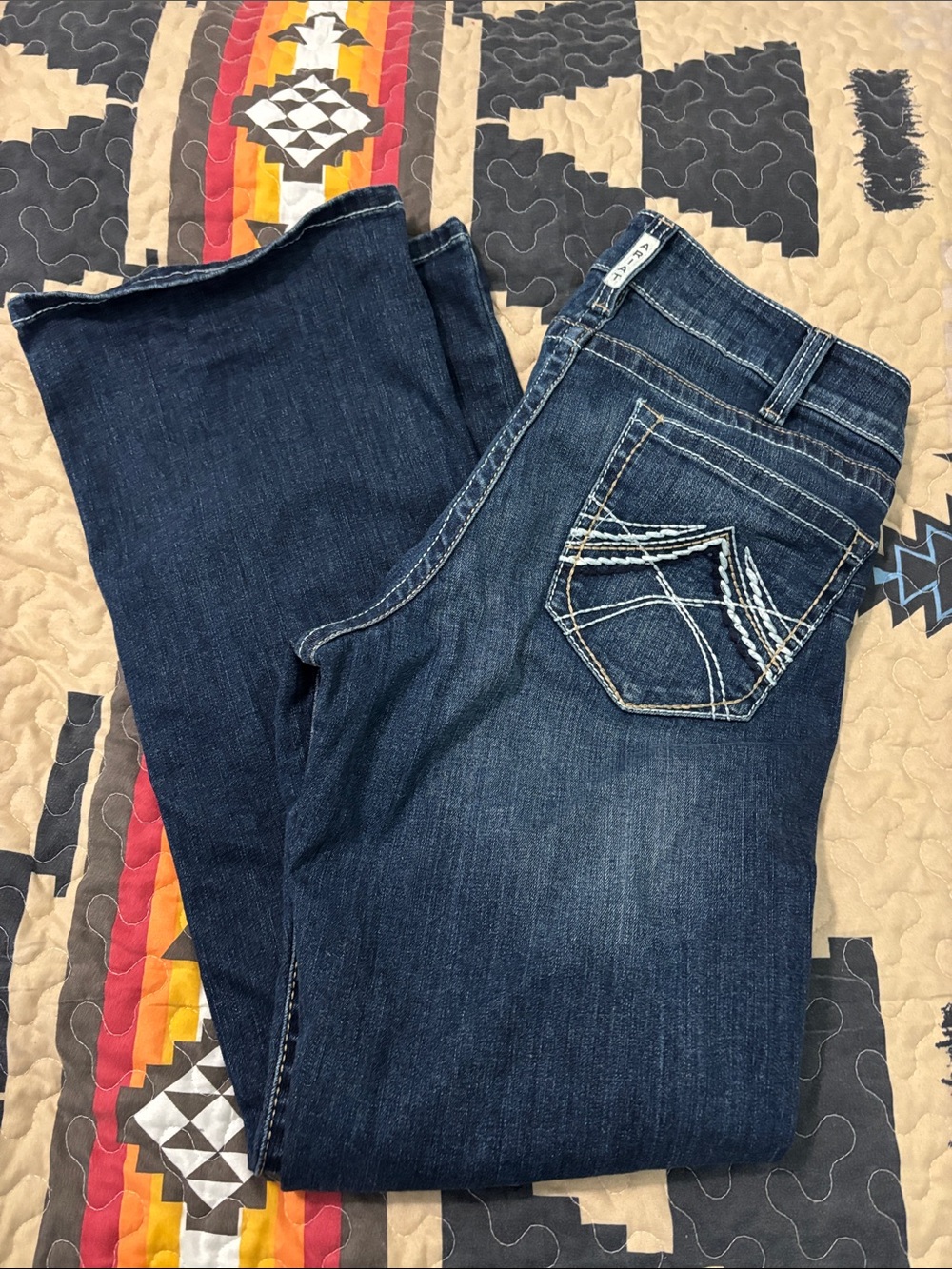 Ariat Dark Blue Boot Cut Jeans with Contrast Pocket Stitching